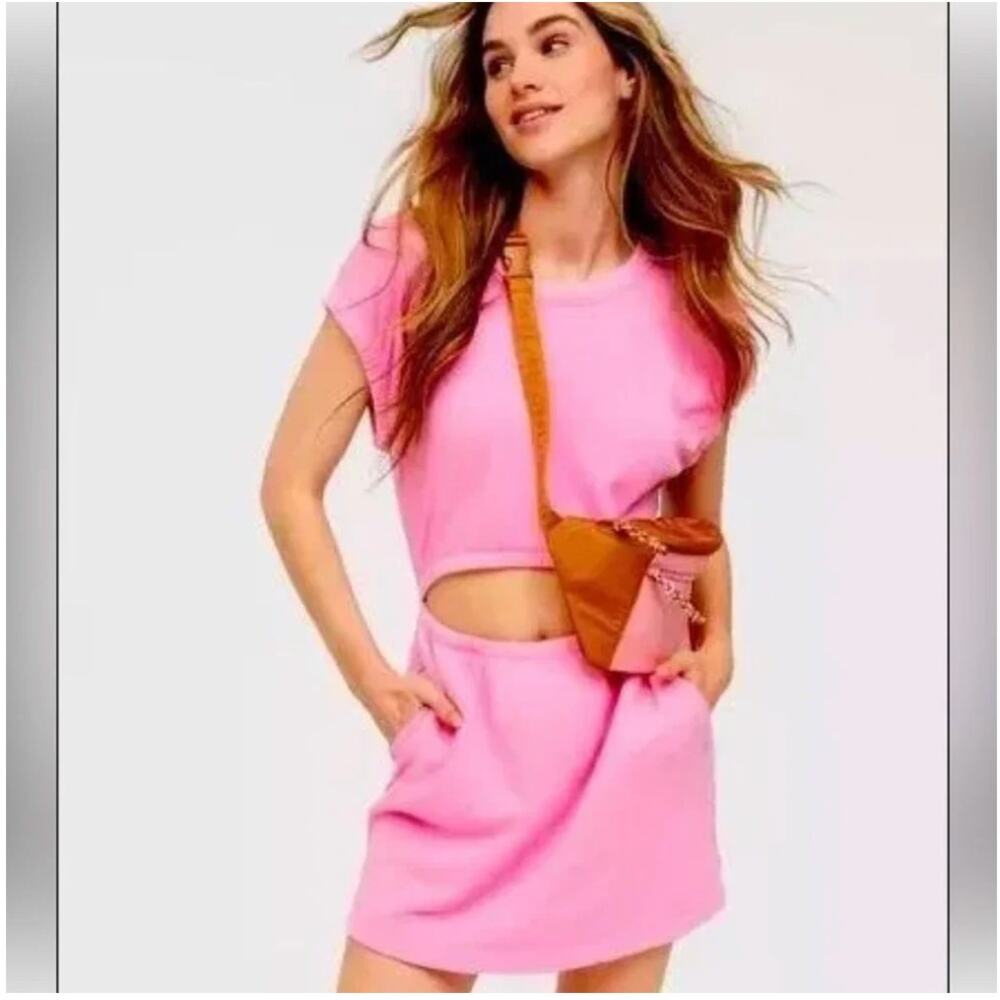Aerie Offline Weekend Fleece Cut Out Mini Dress in pink size XS